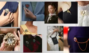 Inspiracje, jak nosić broszkę: od motyla na płaszczu po ozdobę na sukience i elegancką broszkę na klapie marynarki.