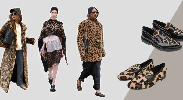 Inspiracje na temat: jakie buty do panterki. Eleganckie mokasyny w panterkę i czarne mokasyny z wstawkami w zwierzęce wzory.
