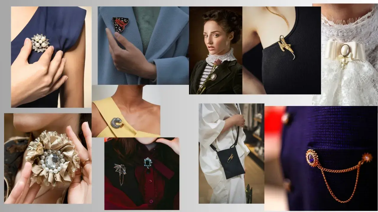 Inspiracje, jak nosić broszkę: od motyla na płaszczu po ozdobę na sukience i elegancką broszkę na klapie marynarki.