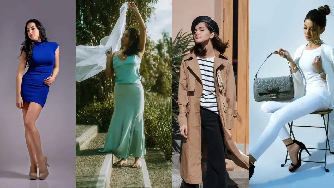 Inspirujące stylizacje dla niskich kobiet: kobaltowa sukienka, miętowa maxi, trencz i biały total look.